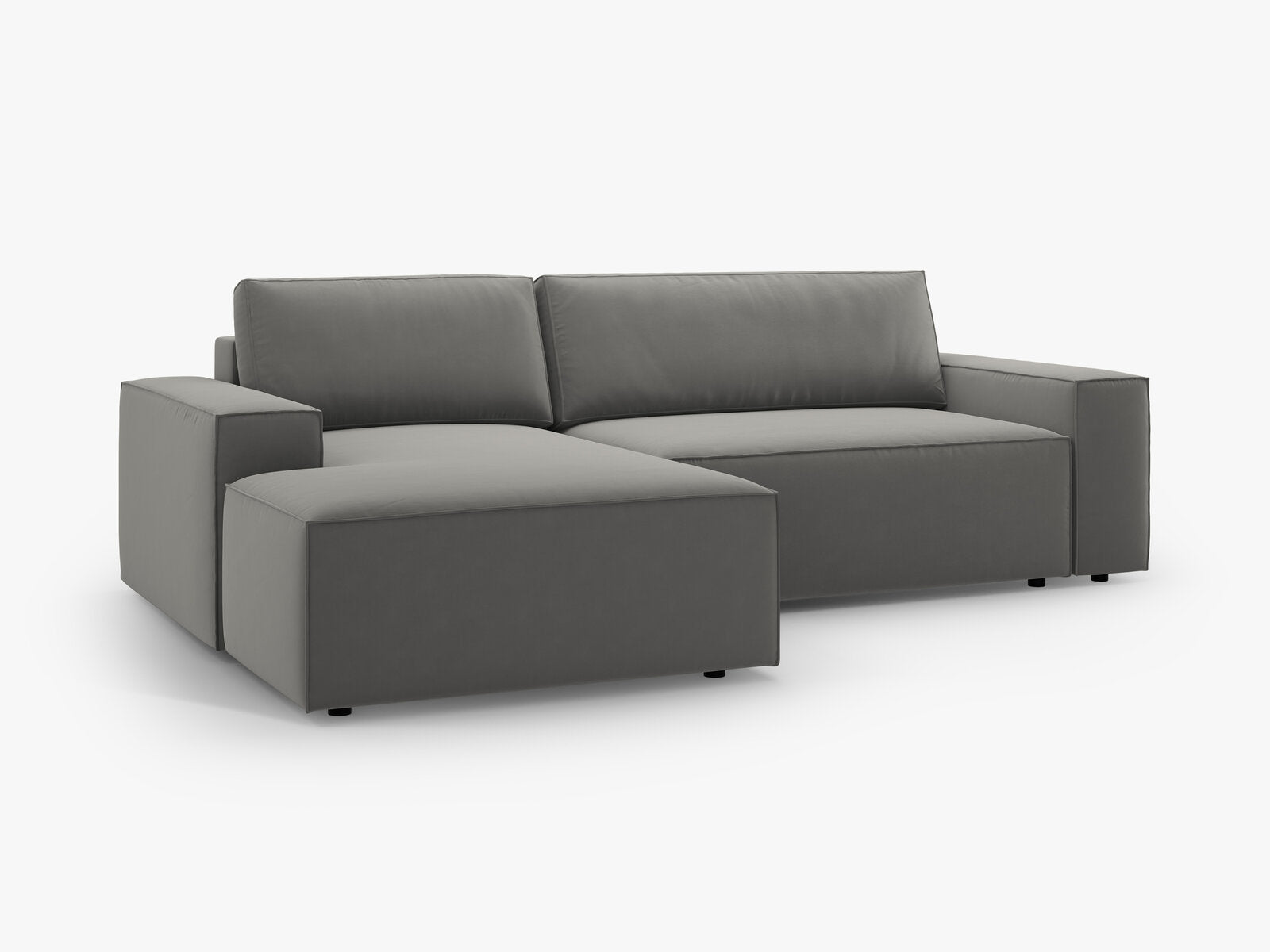 Micadoni Schlaf-Ecksofa Jodie 3-Sitzer Links Samt Hellgrau