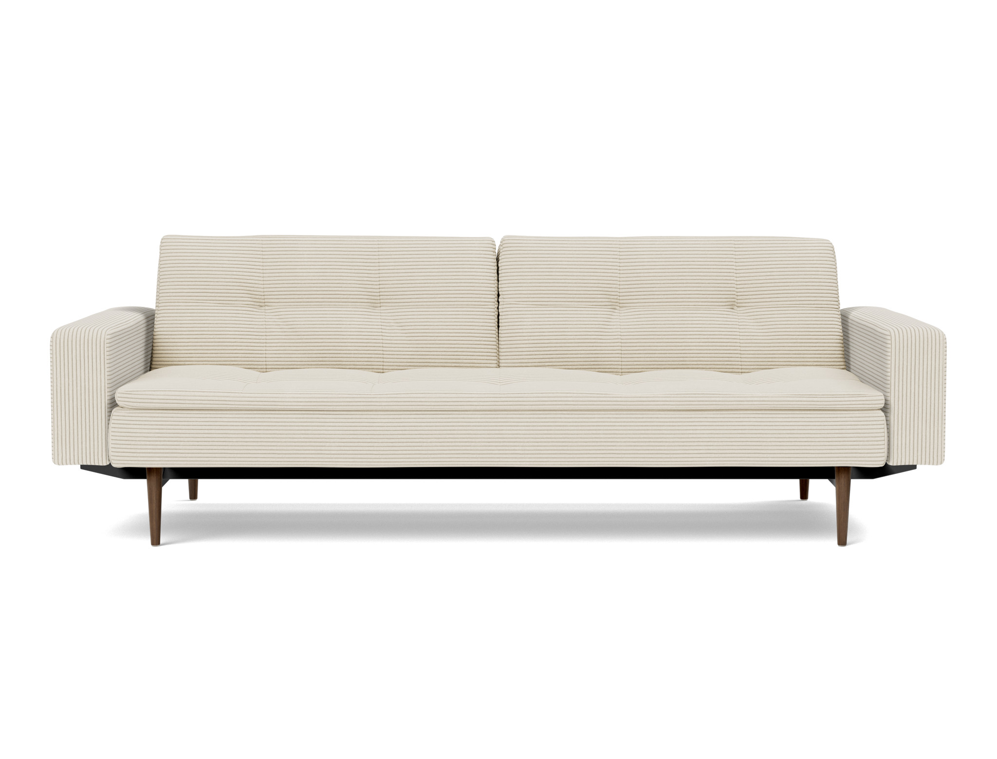 Schlafsofa Dublexo mit Armlehnen Kord Corduroy 594-Ivory Beine Styletto Eiche dunkel