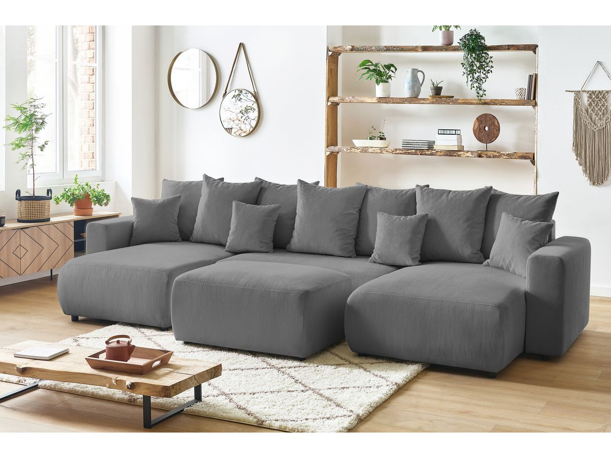 Bobochic Envy Wohnlandschaft mit Pouf Cordsamt Dunkelgrau