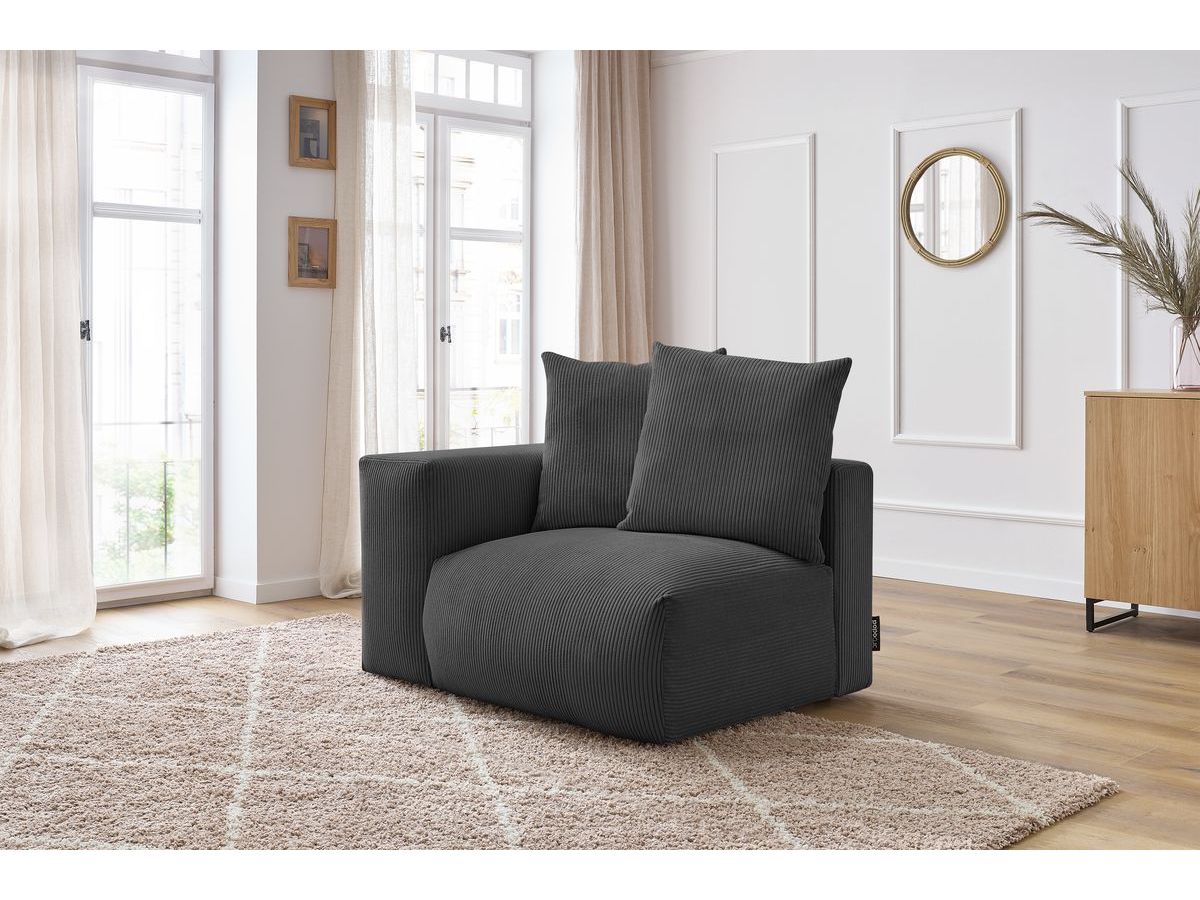 Bobochic Voltaire Sofamodul 1-Sitzer 130 × 100 cm Cordsamt Dunkelgrau Ecke links
