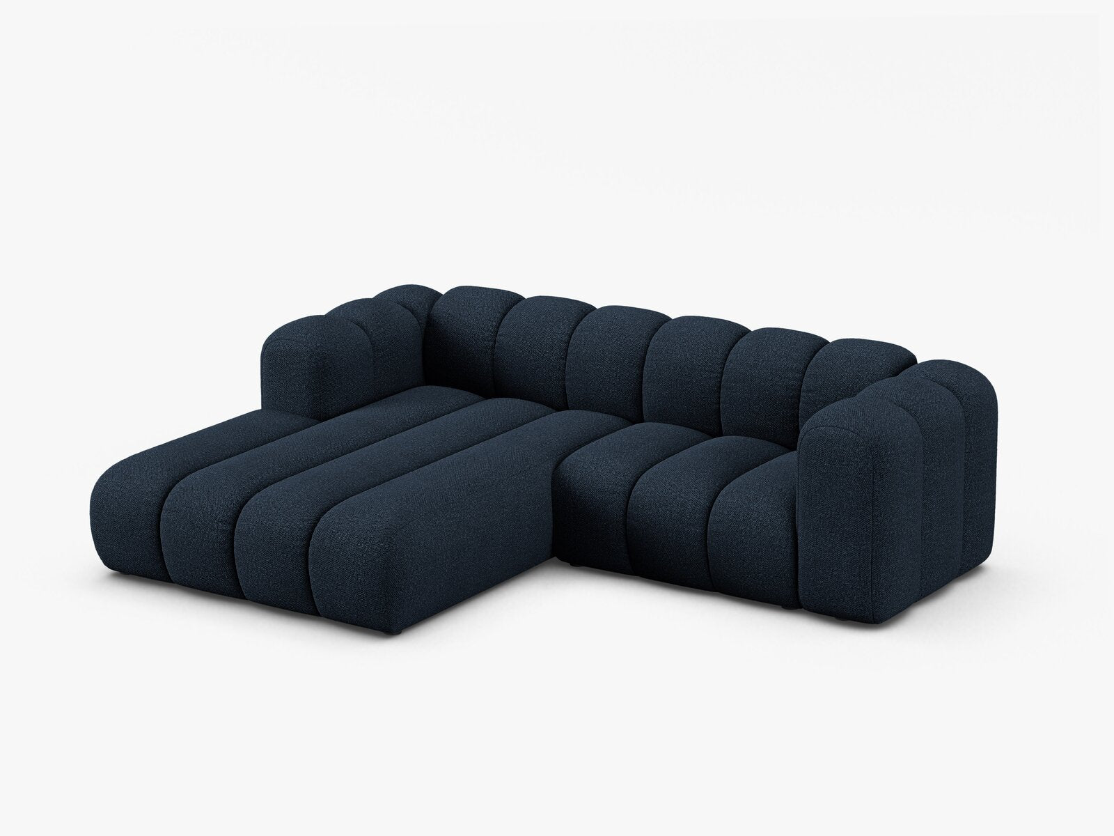 Micadoni Modulares Ecksofa Lupine 3-Sitzer Links Boucle Baloo Dunkelblau