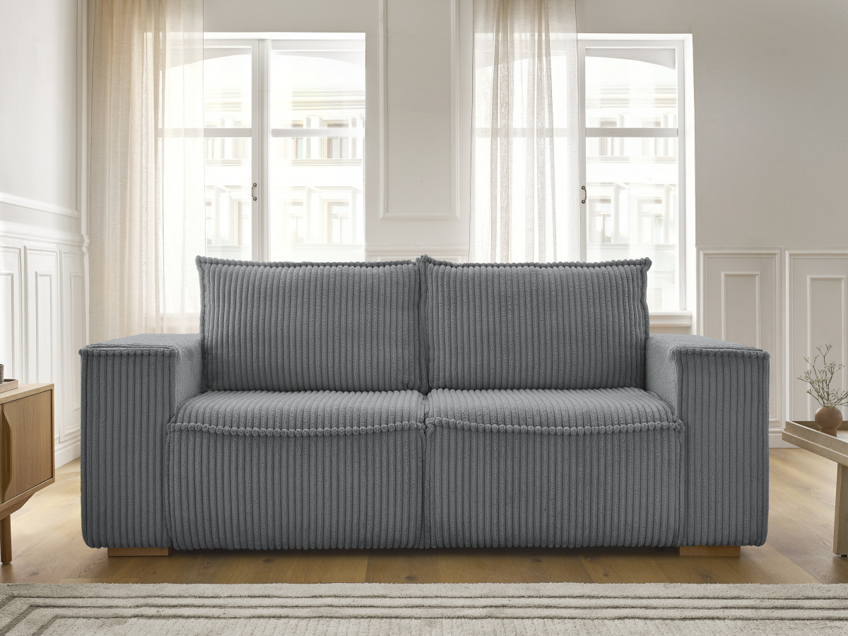 Bobochic Chelsea Schlafsofa 3-Sitzer Cordsamt Dunkelgrau, Liegefläche 140 × 200 cm
