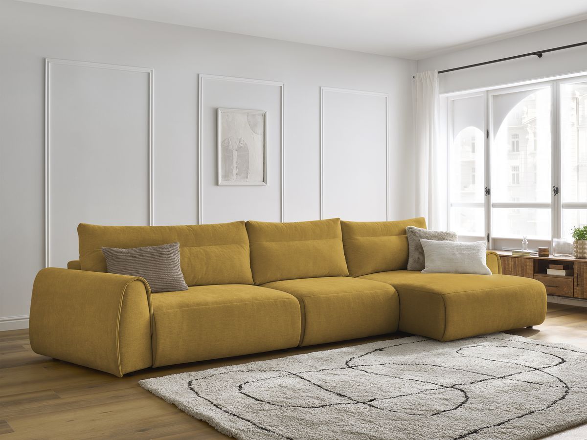 Bobochic Aden Ecksofa 386 × 152 cm Stoff Gelb Ecke rechts