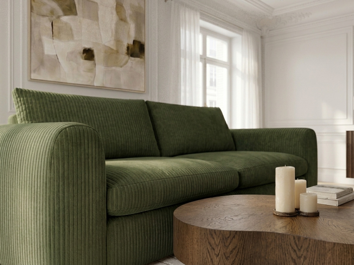Bobochic Archi Schlafsofa 3-Sitzer Cordsamt Grün, Liegefläche 160 × 190 cm