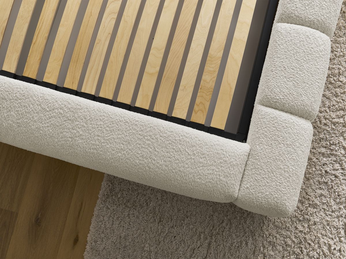 Bobochic Denali Polsterbett mit Bettkasten Bouclé-Stoff Weiß, Liegefläche 140 × 190 cm