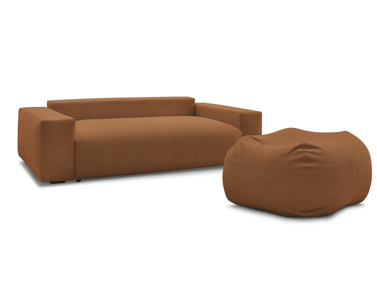 Bobochic Voltaire Schlafsofa 4-Sitzer mit Bettkasten und Pouf Melange-Stoff Orange