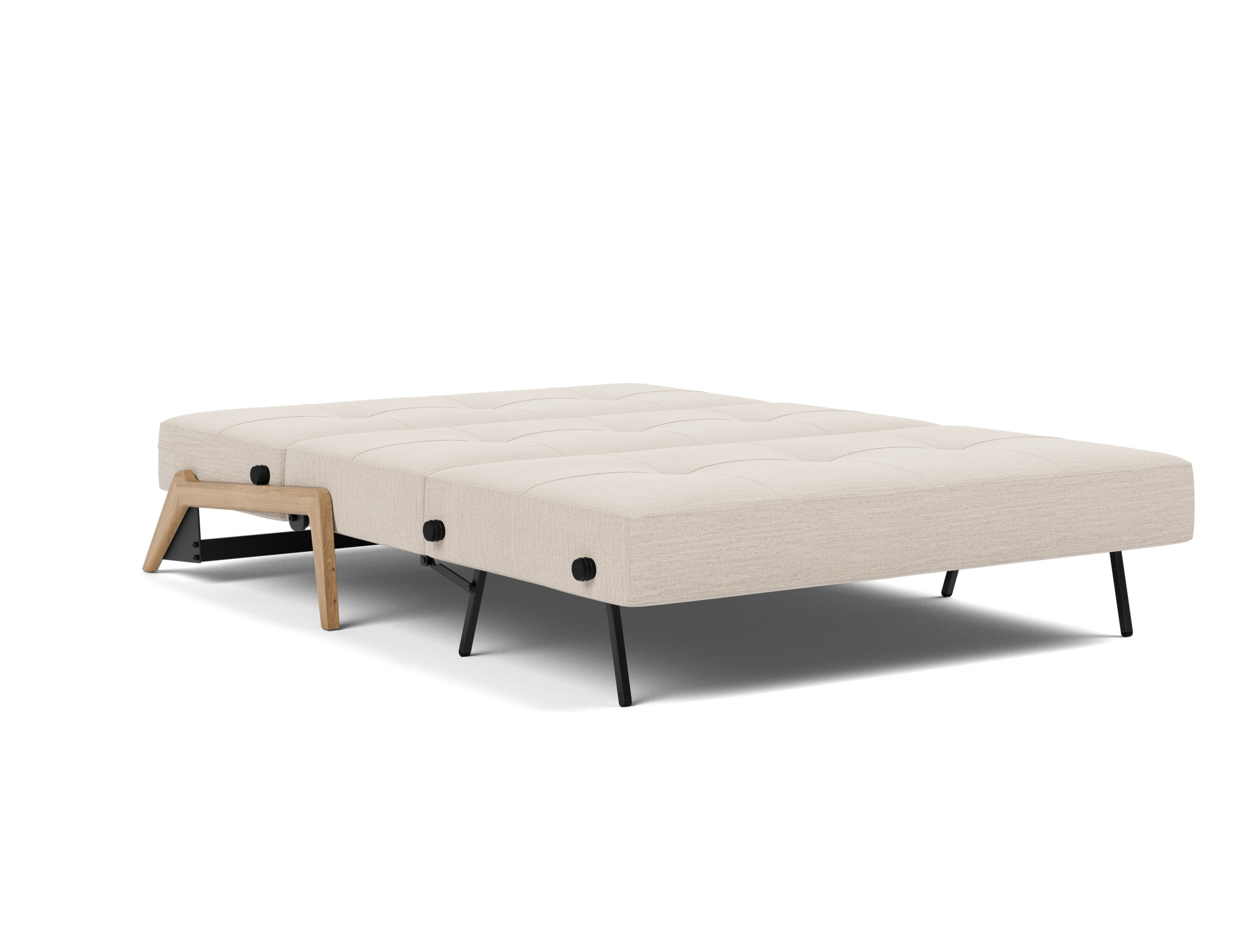 Schlafsofa Cubed 140 Webstoff Blida 612-Sand-Grey Beine Eiche