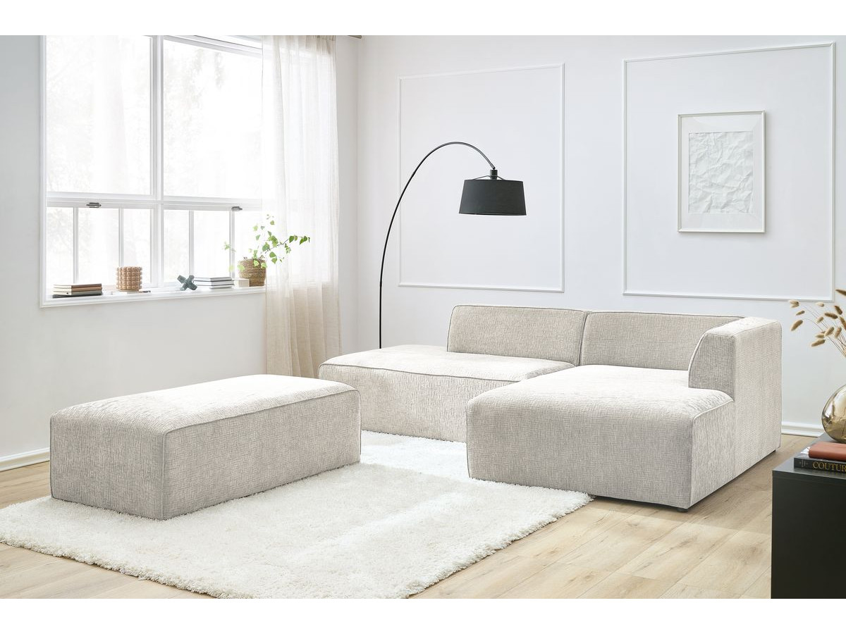 Bobochic Megeve Ecksofa mit Schlaffunktion und Pouf Strukturstoff Beige Ecke rechts