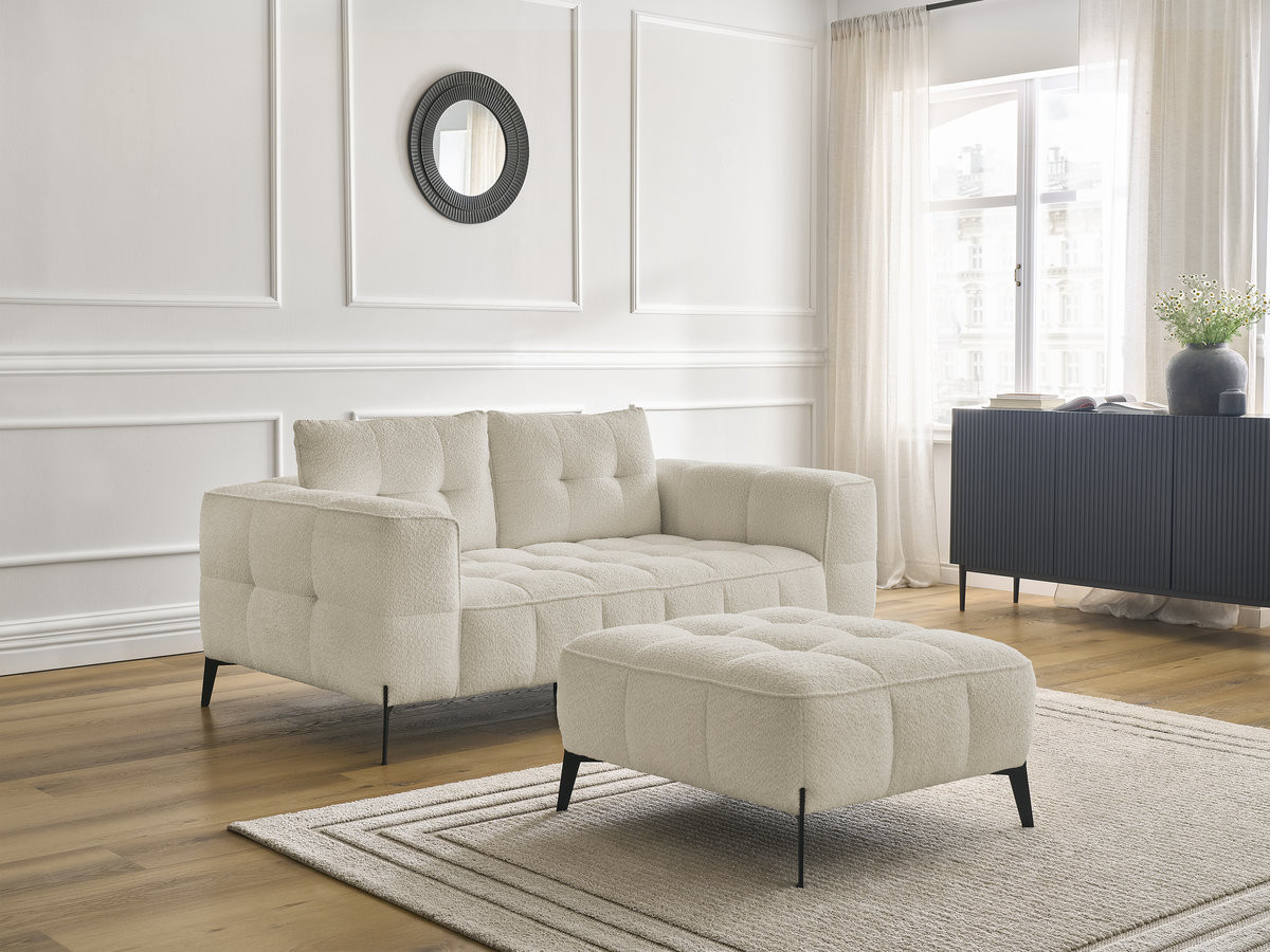 Bobochic Anis Sofa 2-Sitzer mit Pouf Bouclé-Stoff Beige