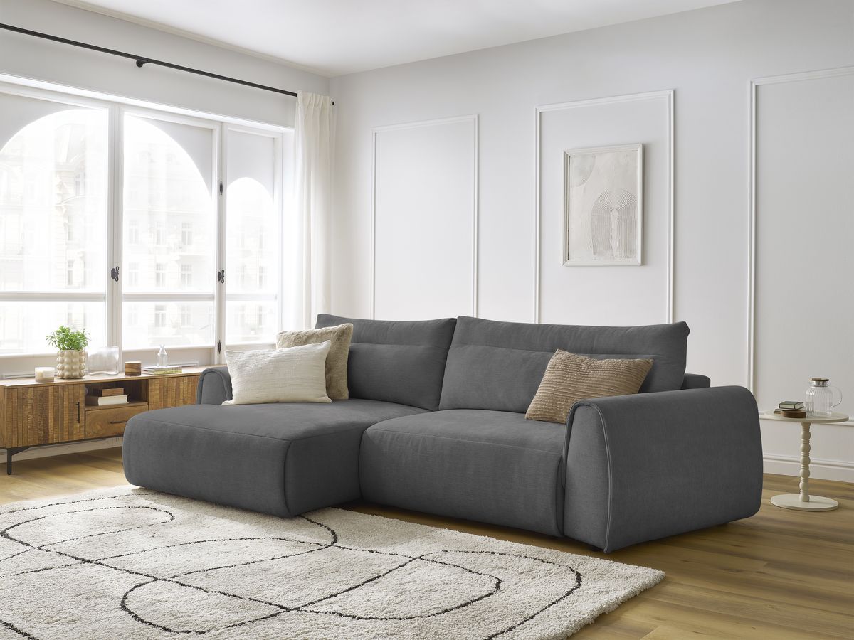 Bobochic Aden Ecksofa 293 × 152 cm Stoff Dunkelgrau Ecke links