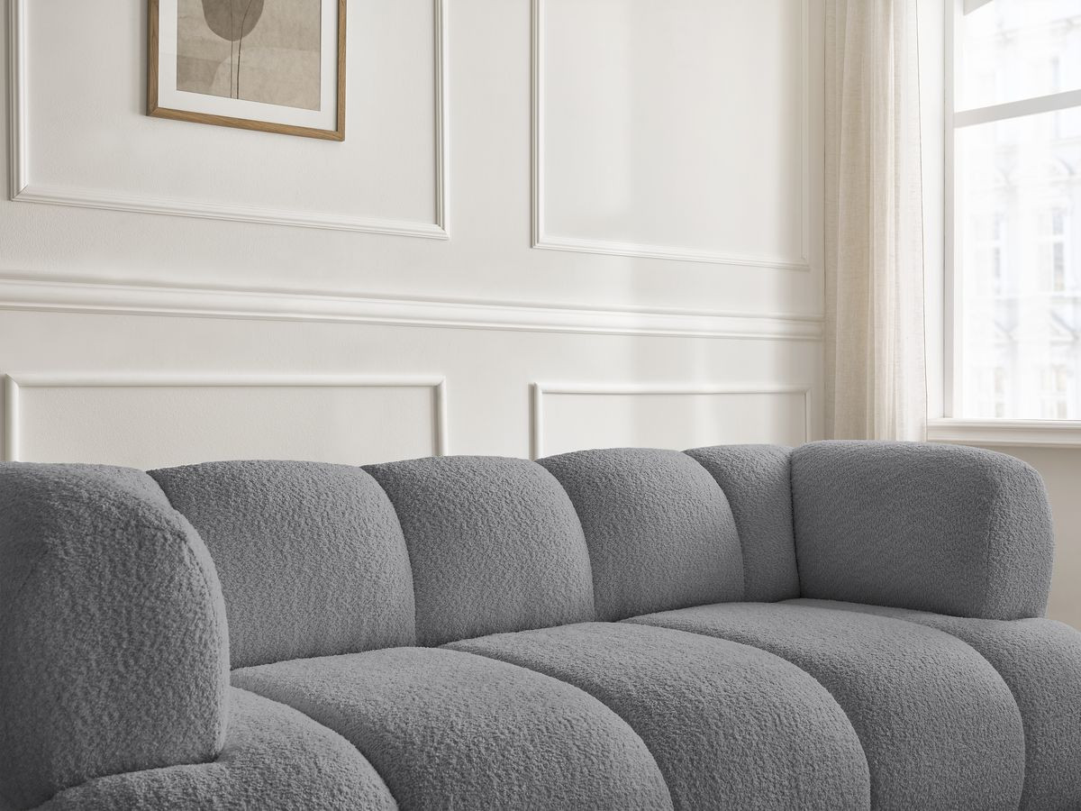 Bobochic Pamira Sofa 2-Sitzer mit Pouf Bouclé-Stoff Dunkelgrau