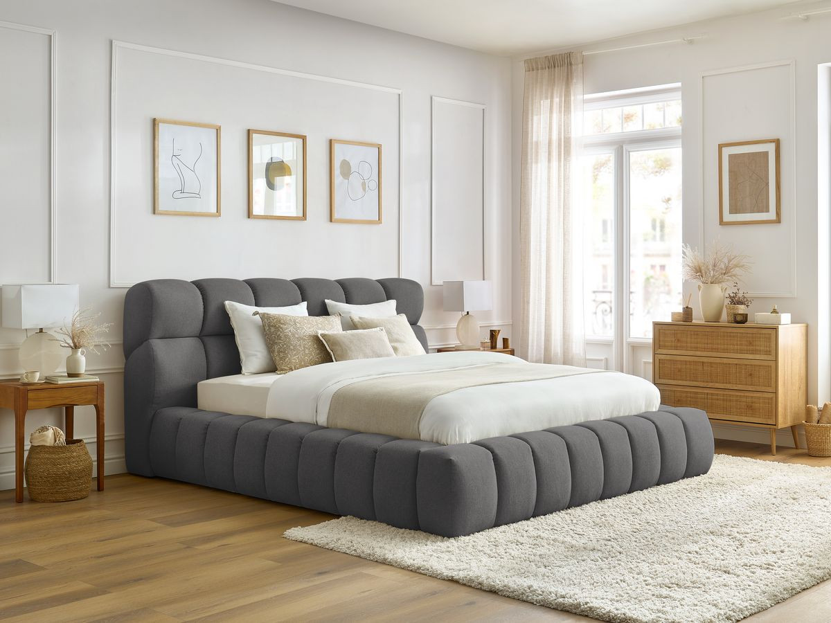Bobochic Mont-blanc Polsterbett mit Bettkasten Stoff Dunkelgrau, Liegefläche 180 × 200 cm
