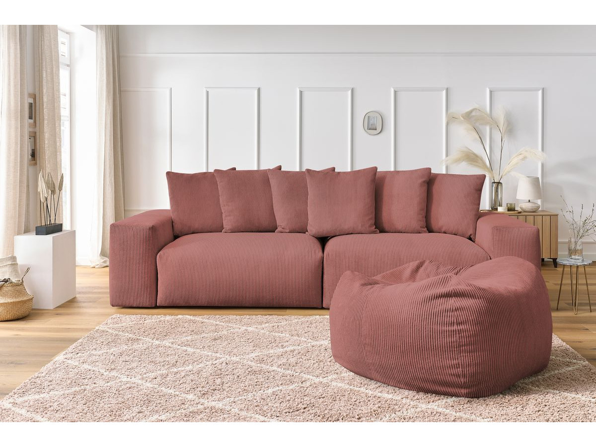 Bobochic Voltaire Sofa 5-Sitzer mit Pouf Cordsamt Rosa