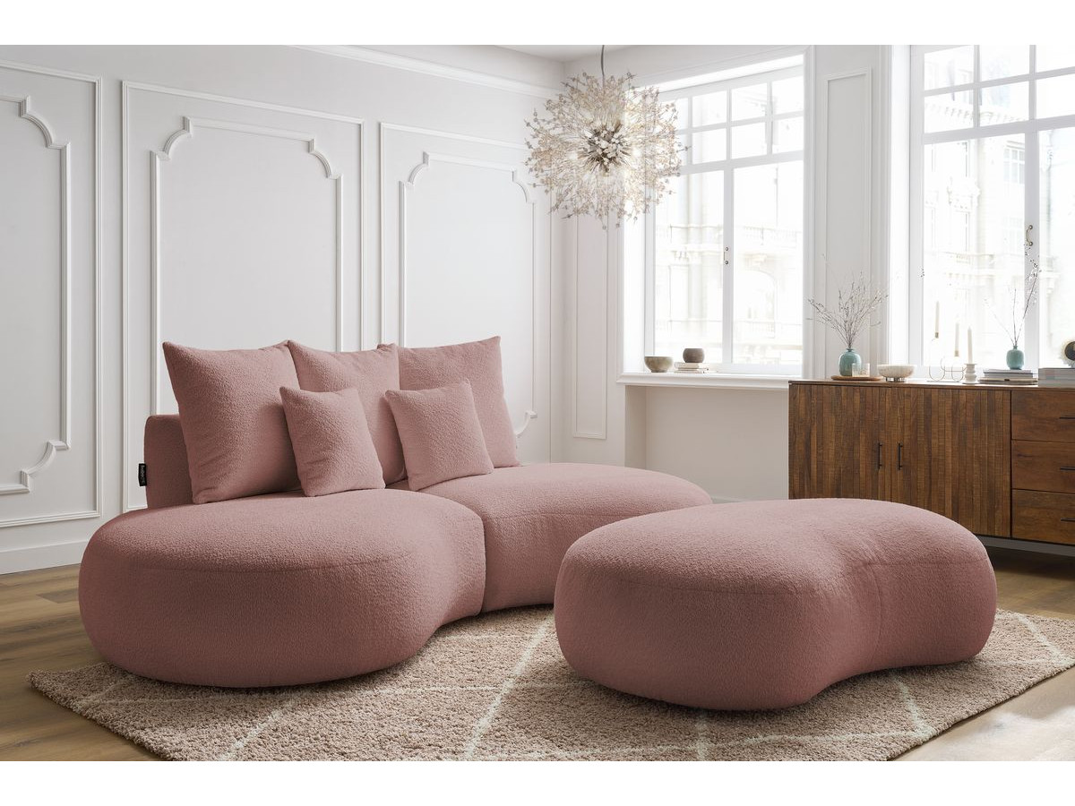 Bobochic Saint-germain Sofa 5-Sitzer mit Pouf Bouclé-Stoff Rosa