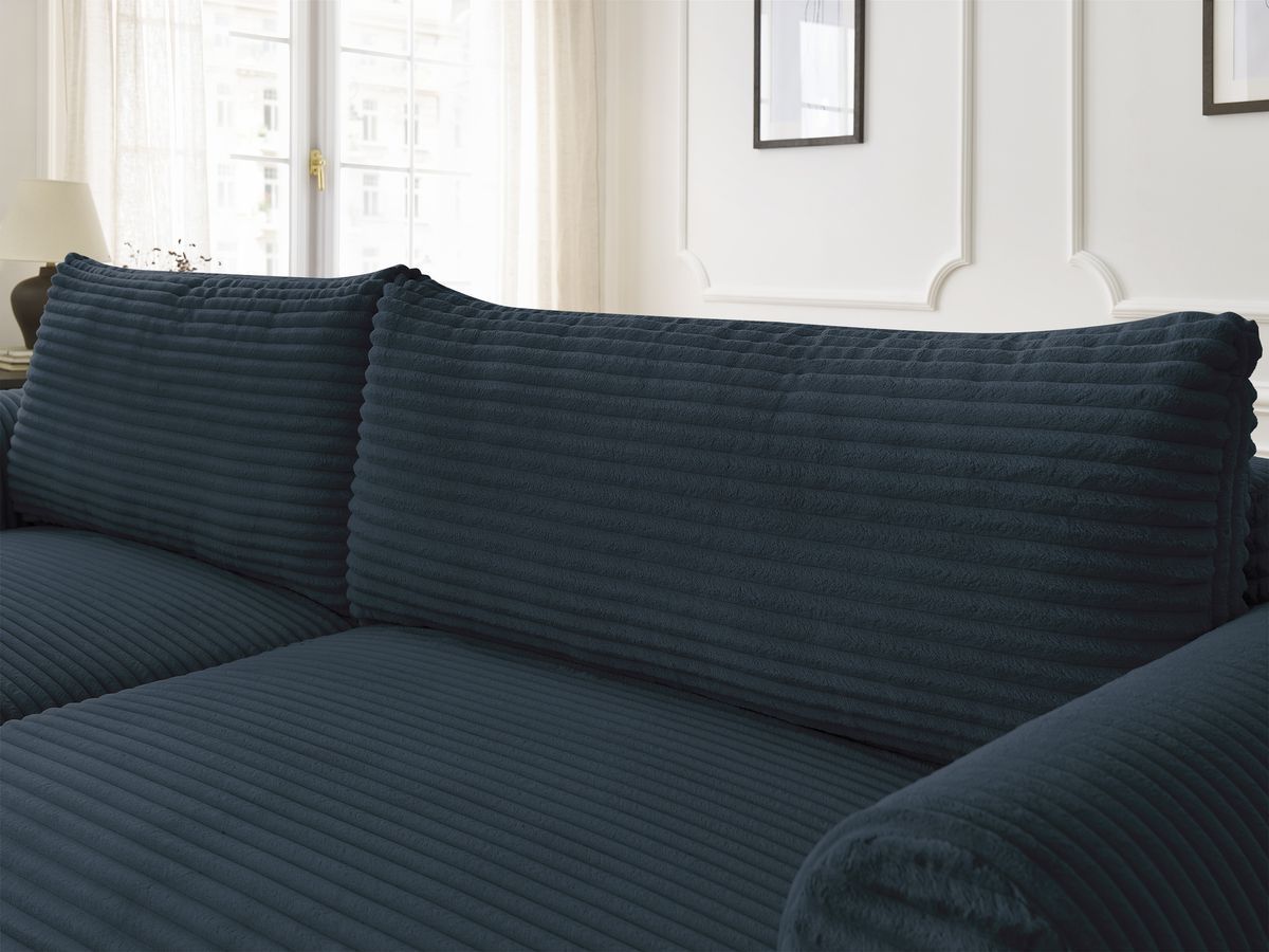 Bobochic Lucien Ecksofa mit Schlaffunktion und Bettkasten 314 × 167 cm Breitcord weich Dunkelblau Ecke links