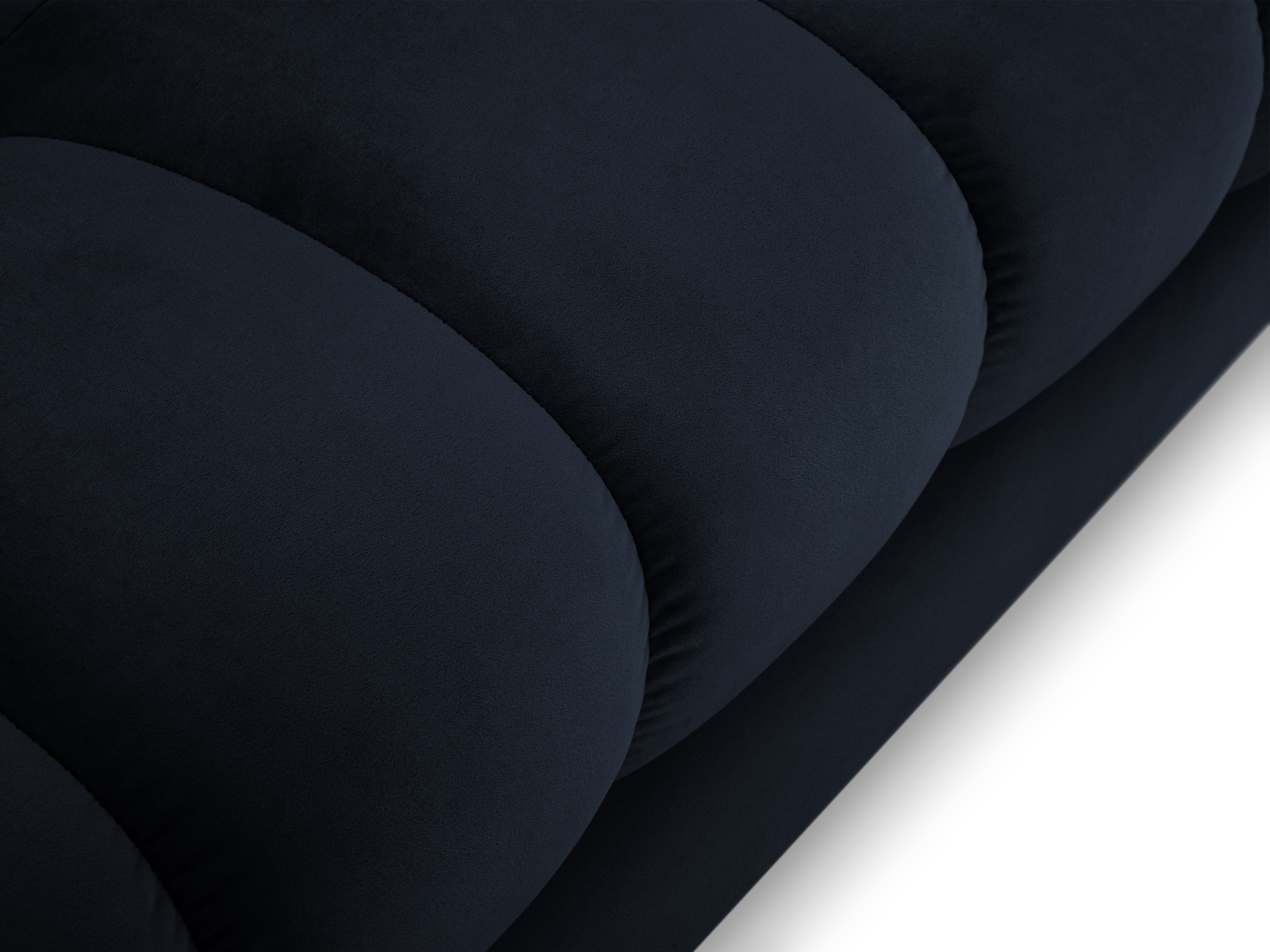 Cosmopolitan Design Panoramasofa Bali 7-Sitzer 383 cm Samt Bluvel Dunkelblau Beine Schwarzes Metall