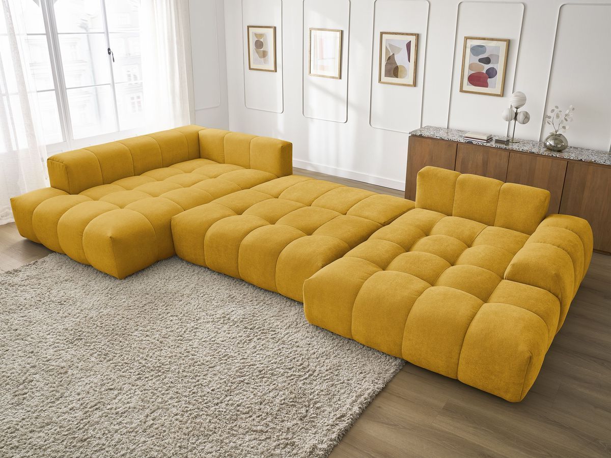 Bobochic Everest Wohnlandschaft, 14 Kissen Strukturstoff Gelb Ecke rechts