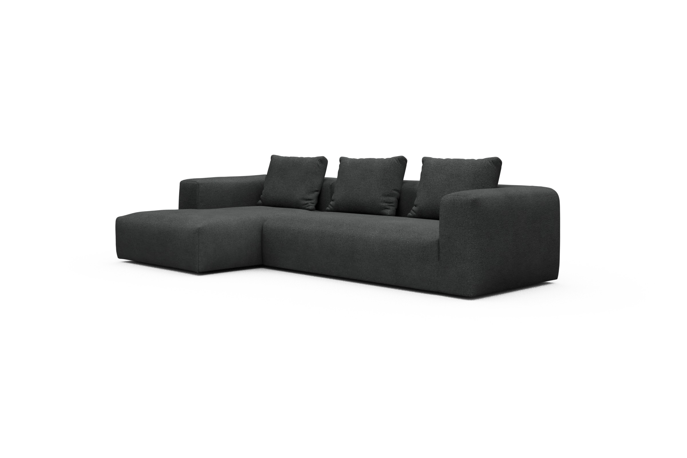 Ecksofa Fred Chaiselongue links mit 2,5-Sitzer Boucle-Charcoal