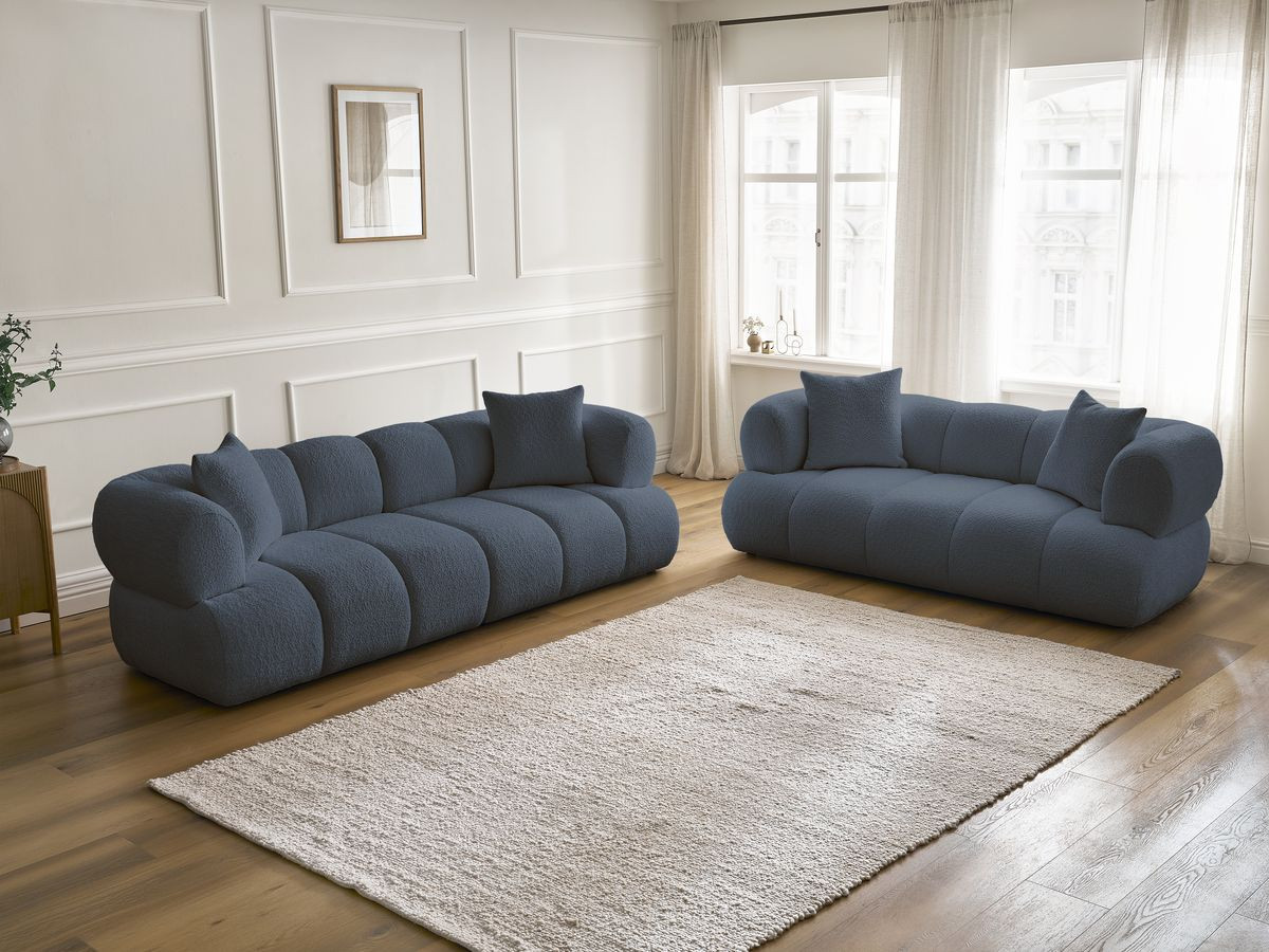 Bobochic Pamira Sofa 5-Sitzer Bouclé-Stoff Dunkelblau