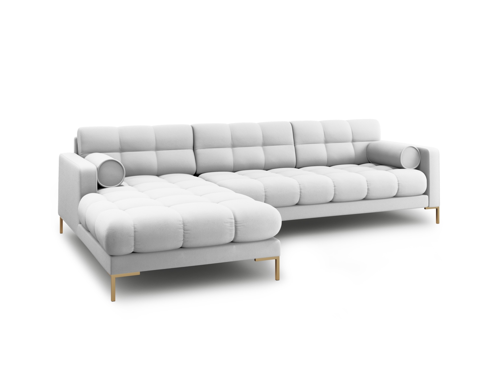 Cosmopolitan Design Ecksofa Bali 5-Sitzer Strukturierter Stoff Neve Hellgrau Links Beine Gold