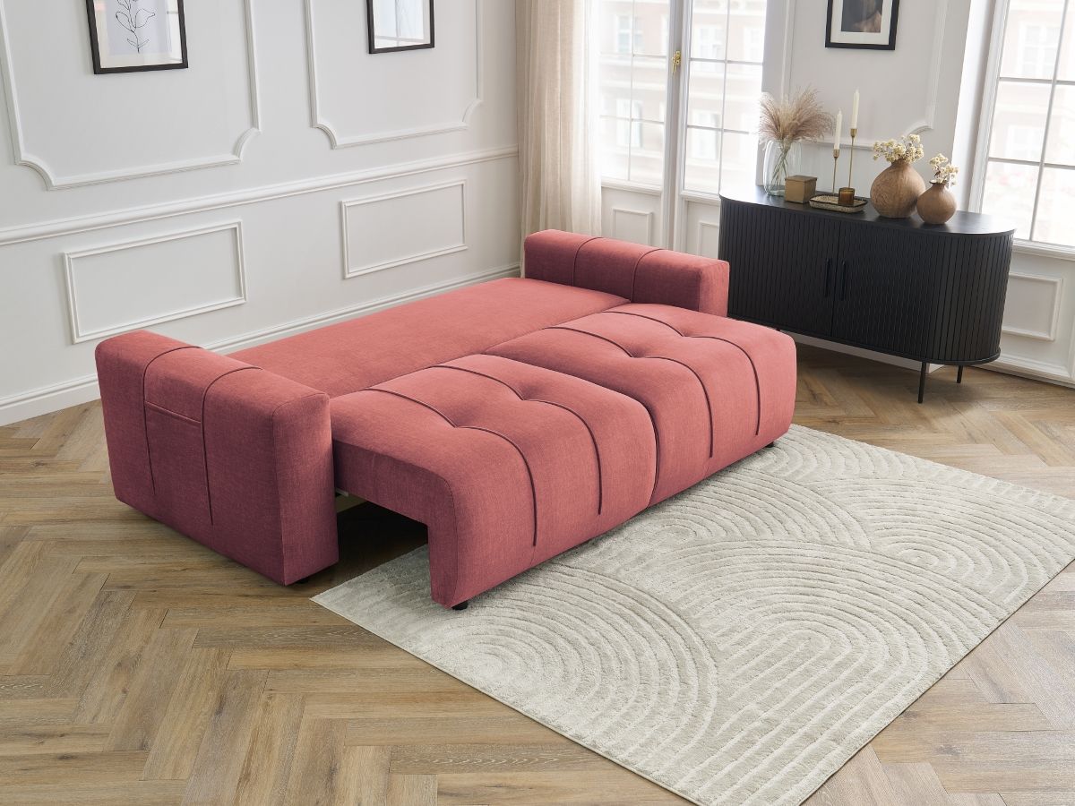 Bobochic Arsene Schlafsofa 3-Sitzer mit Bettkasten Samt Orange