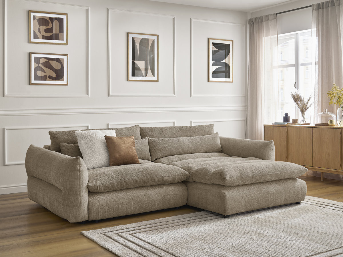 Bobochic Neil Ecksofa Strukturstoff Taupe Ecke rechts