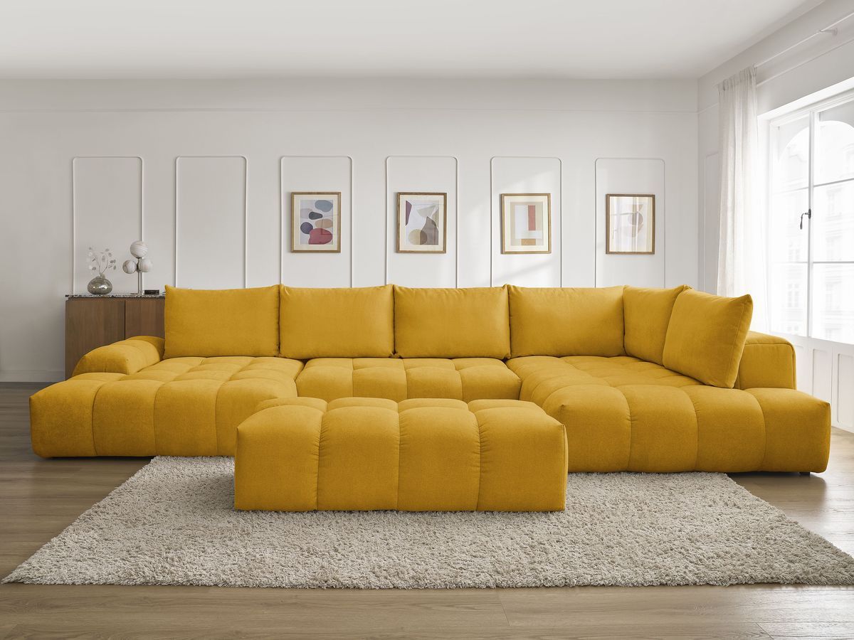 Bobochic Everest Wohnlandschaft mit Pouf, 6 Kissen Strukturstoff Gelb Ecke links