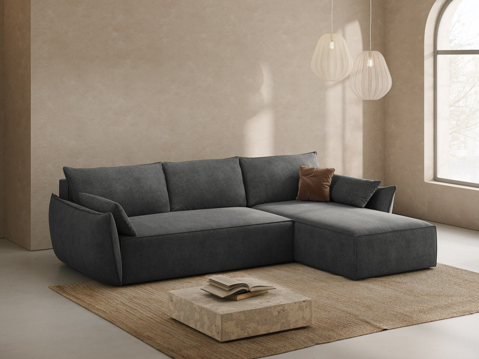Micadoni Kaelle Ecksofa 4-Sitzer mit Schlaffunktion Rechts Chenille Over The Horizon Dunkelgrau