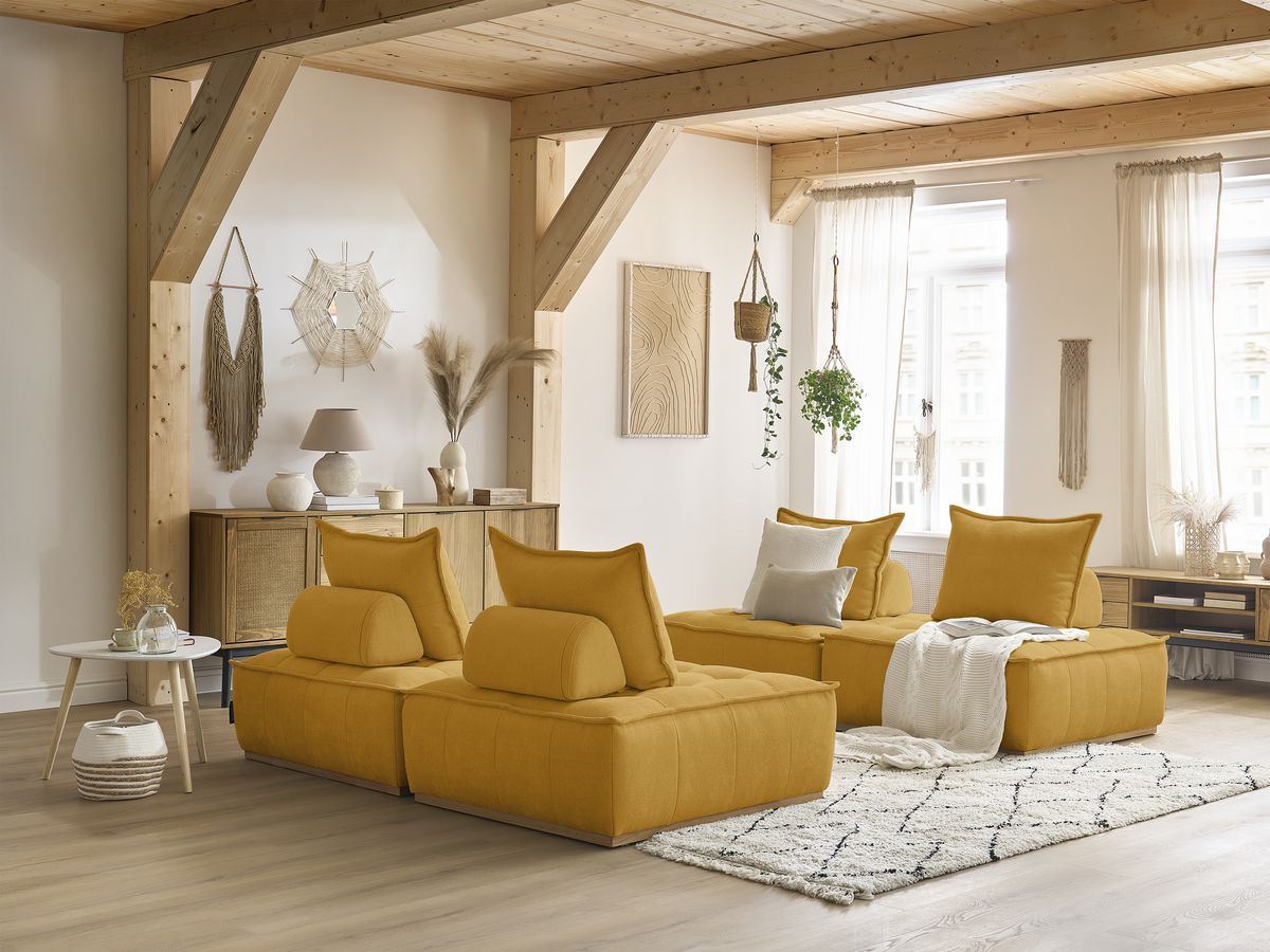 Bobochic Elisa Sofa 4-Sitzer Strukturstoff Gelb