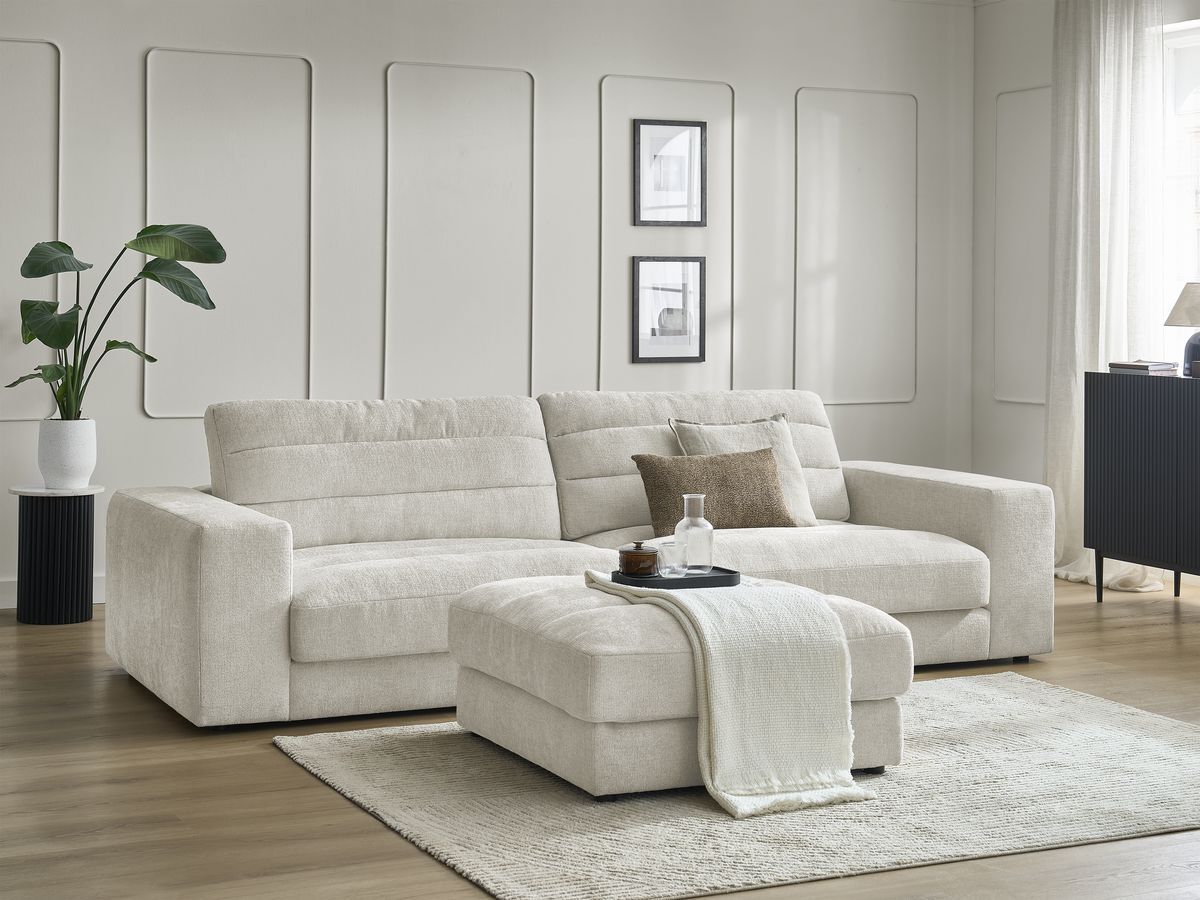 Bobochic Sierra Sofa 4-Sitzer mit Pouf Strukturstoff Beige