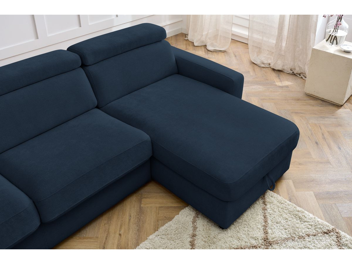 Bobochic Monaco Ecksofa mit Schlaffunktion und Bettkasten Stoff Dunkelblau, Liegefläche 160 × 190 cm