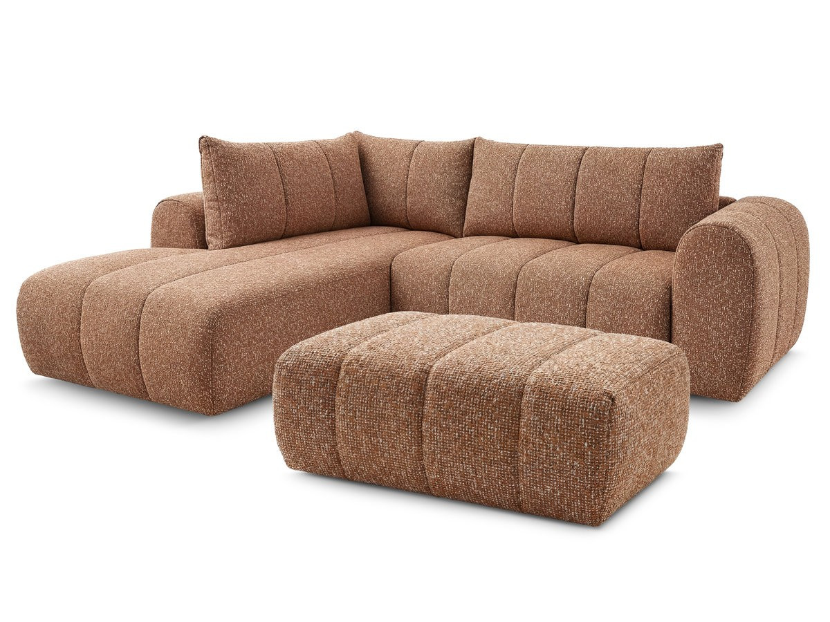 Bobochic Nesty Ecksofa in L-Form, 256 cm, mit Pouf Melange-Stoff Orange Ecke links