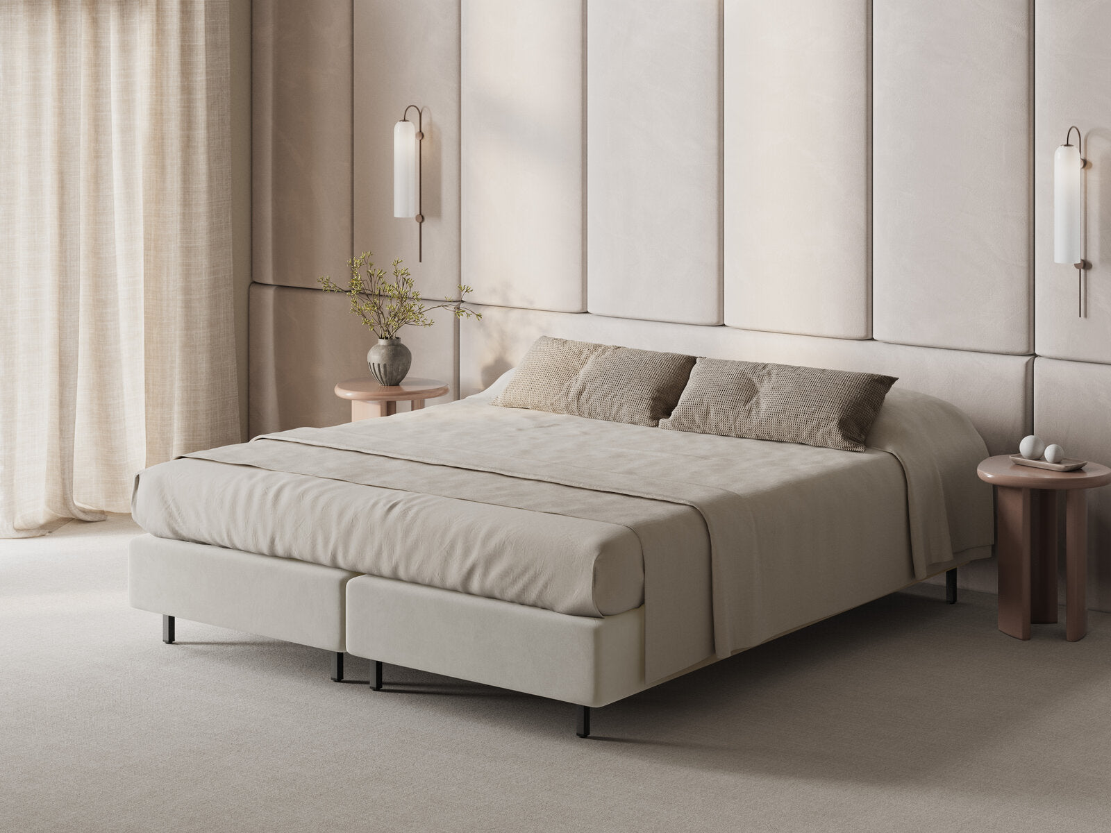 Micadoni Whale Polster-Bettgestell Samt Paris Beige Schwarzes Metall 80x200