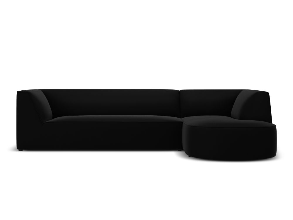 Cosmopolitan Design Ecksofa Siena 4-Sitzer abgerundet Samt Salvador Schwarz Rechts