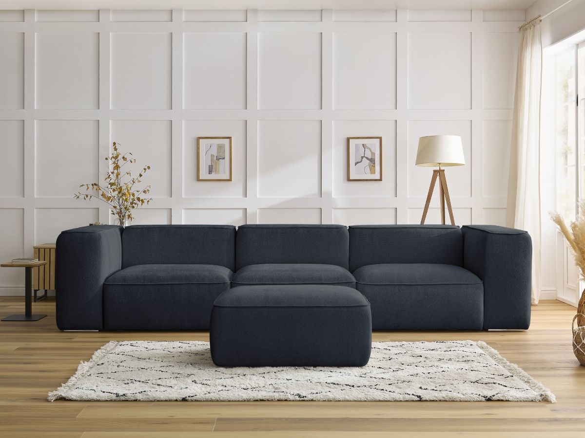 Bobochic Zephyr Sofa 4-Sitzer mit Pouf Strukturstoff Dunkelblau
