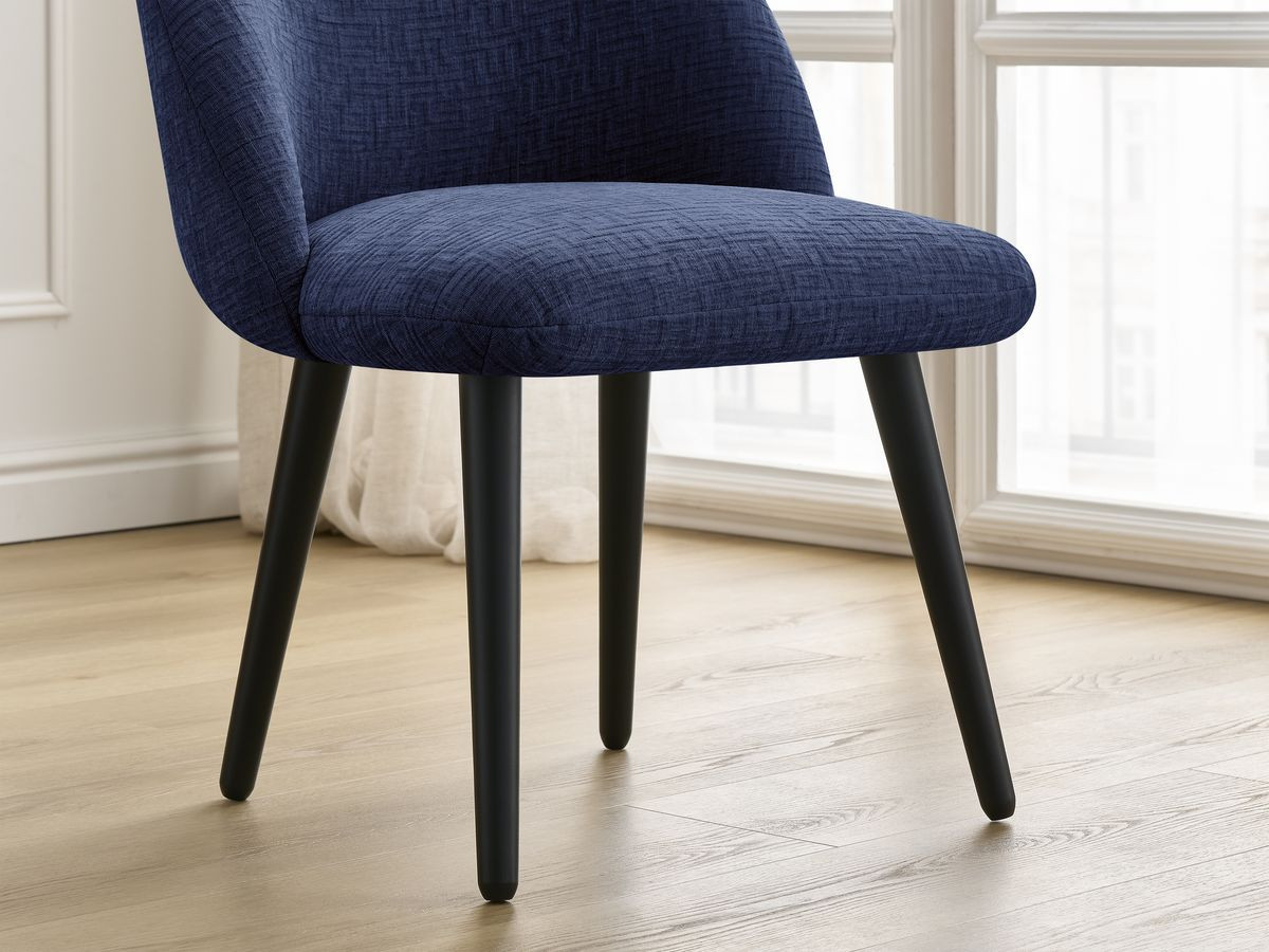 Bobochic Lalie Esszimmerstuhl 2er-Set mit skandinavischen Beinen, schwarz Strukturstoff Dunkelblau