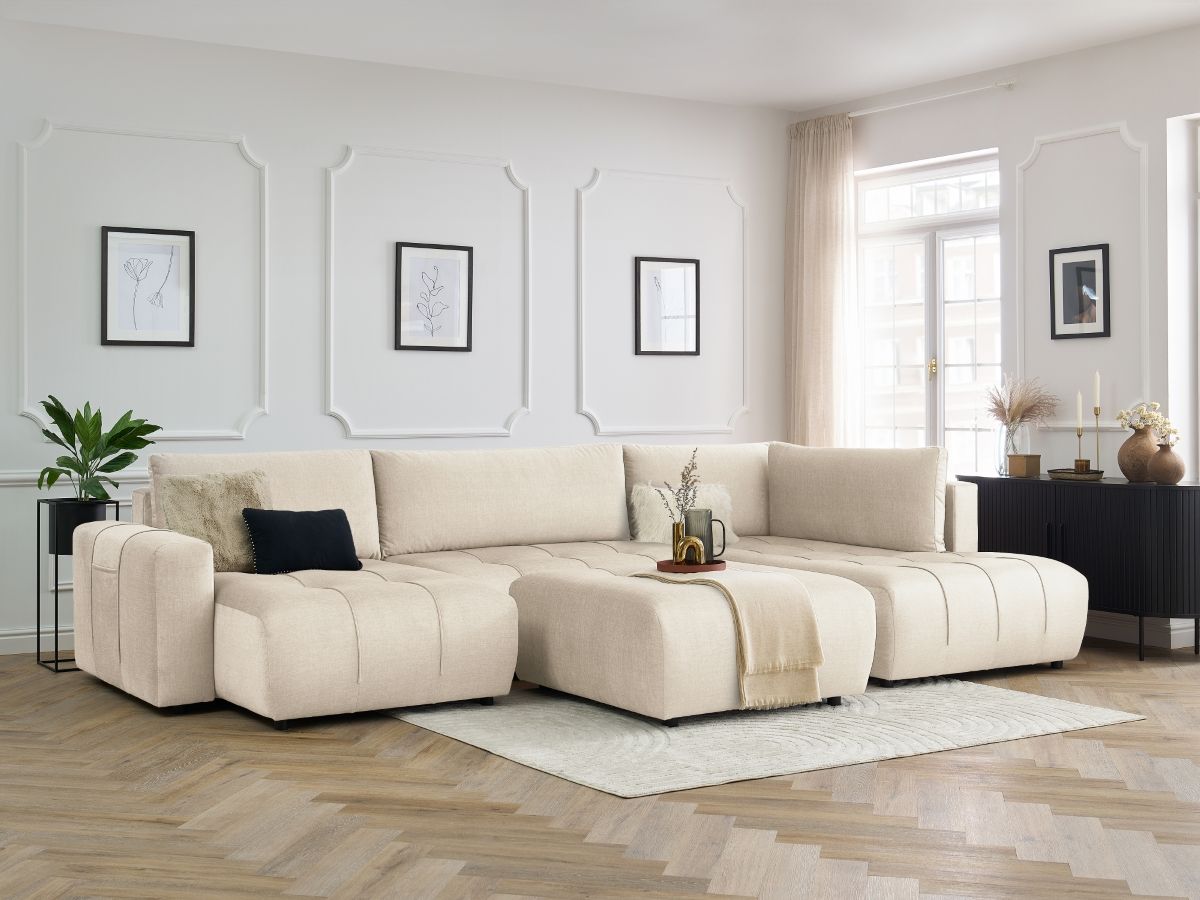 Bobochic Arsene Wohnlandschaft mit Pouf Samt Beige Ecke links