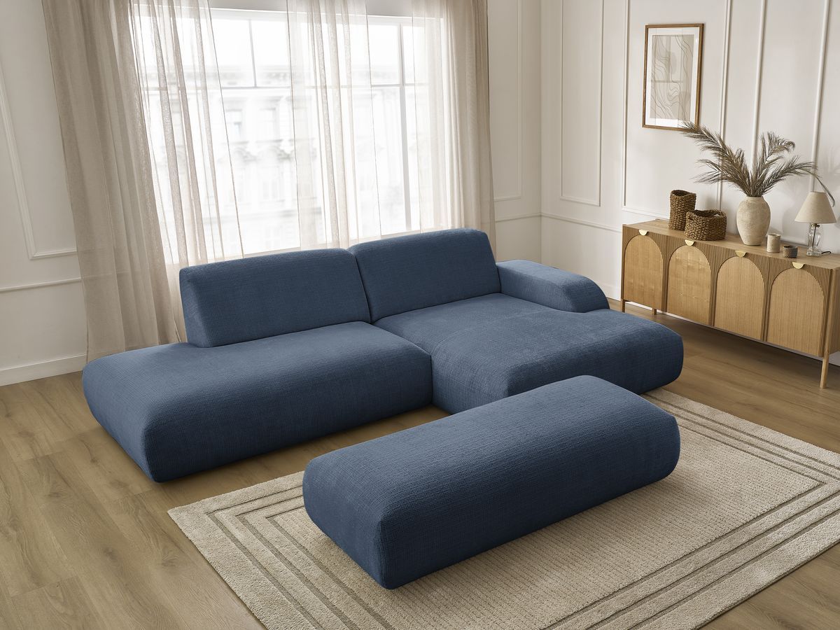 Bobochic Sirius Ecksofa mit Pouf 300 × 170 cm Strukturstoff Dunkelblau Ecke rechts