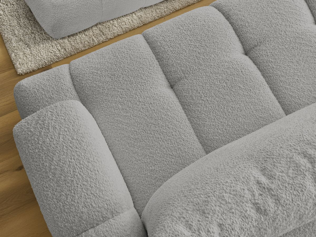 Bobochic Fuji Ecksofa mit Schlaffunktion und Bettkasten und Pouf 292 × 160 cm Bouclé-Stoff Hellgrau Ecke links