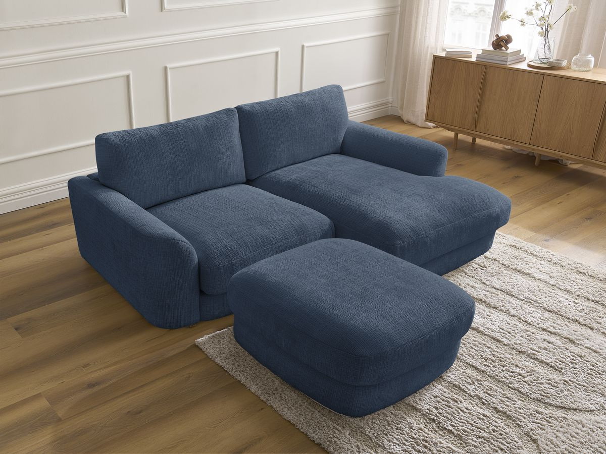 Bobochic Leonore Ecksofa mit Pouf Strukturstoff Dunkelblau Ecke rechts