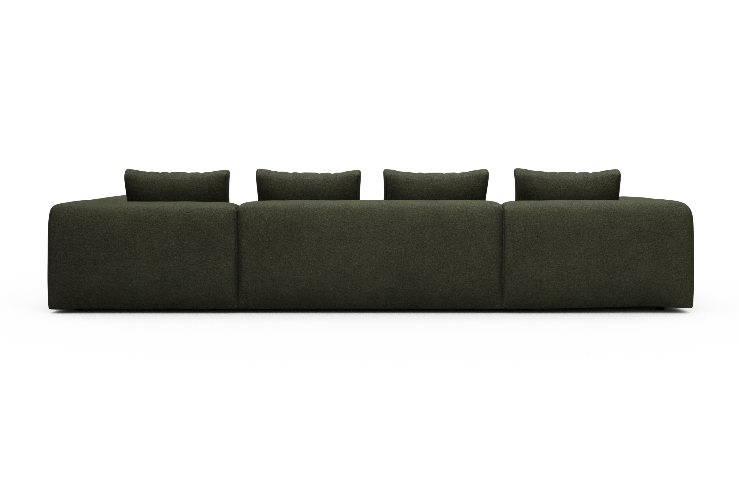 Wohnlandschaft Fred Relax-Ecke rechts mit 2-Sitzer und Chaiselongue links Boucle-Forest-Green