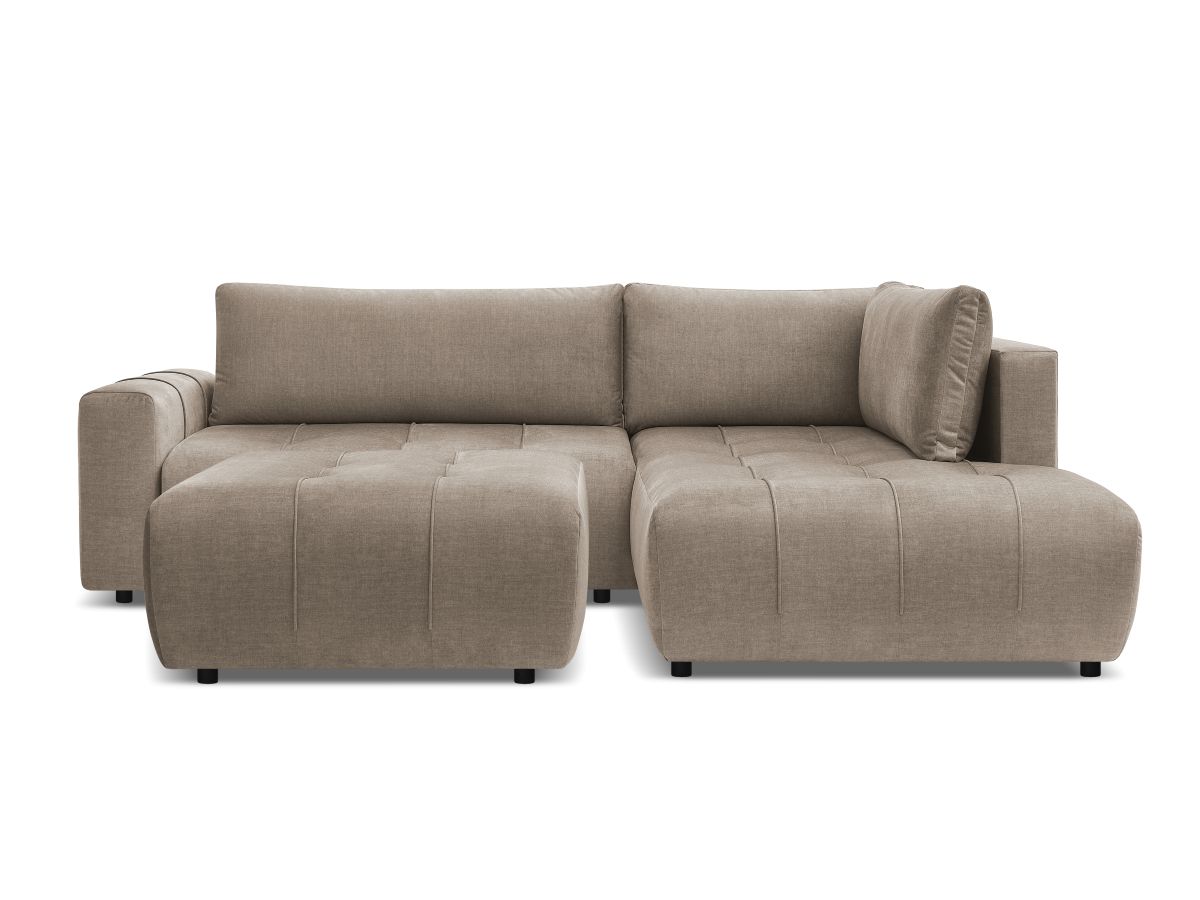 Bobochic Arsene Ecksofa mit Schlaffunktion und Bettkasten und Pouf 277 × 200 cm Samt Taupe Ecke rechts
