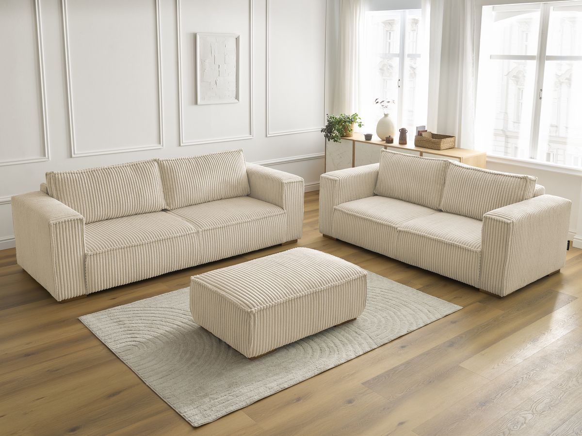 Bobochic Chelsea Sofa 6-Sitzer mit Pouf Breitcord weich Taupe