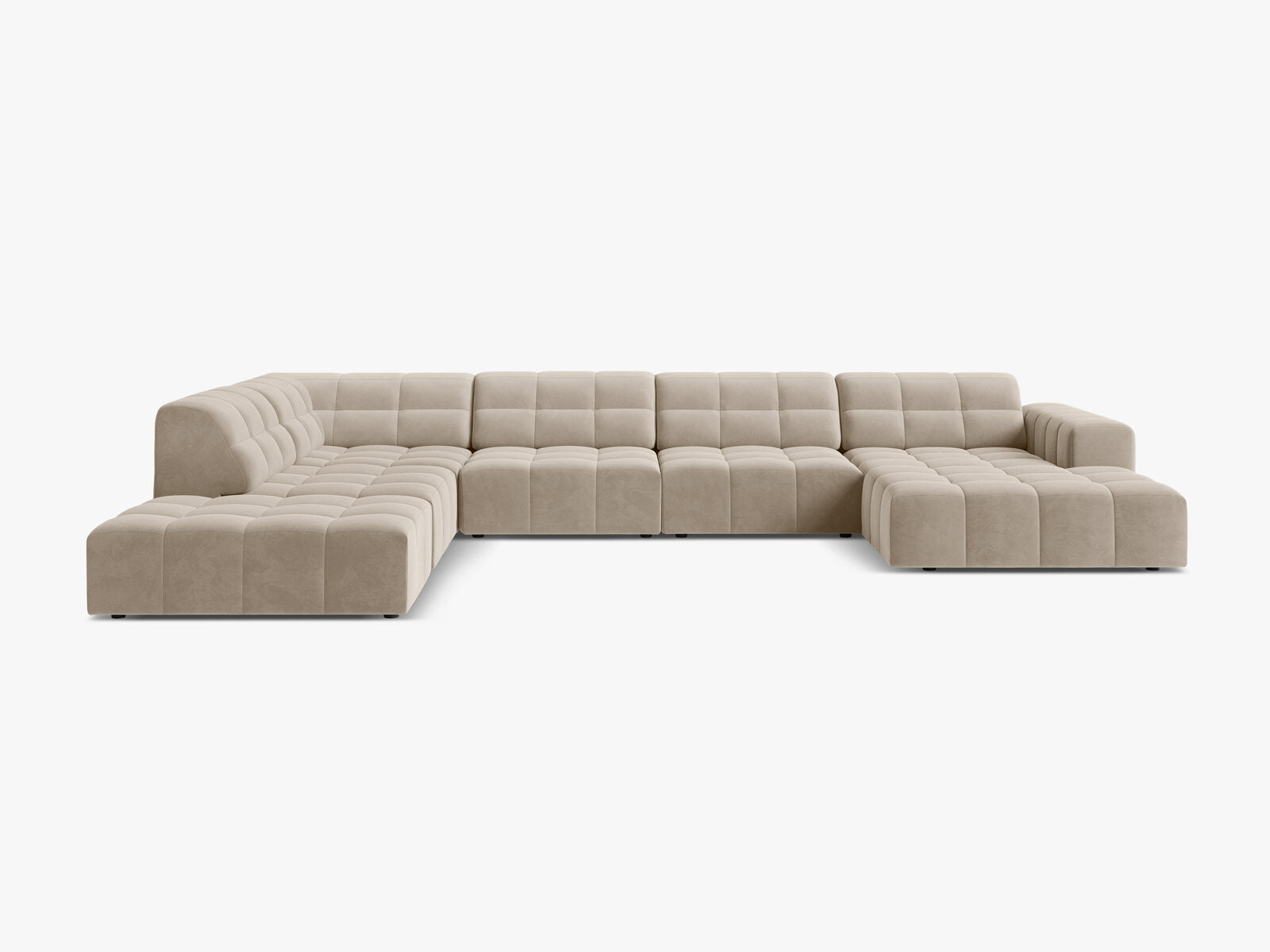 Micadoni Panorama Ecksofa Jennifer 7-Sitzer Links Samt Bluvel Dunkelbeige