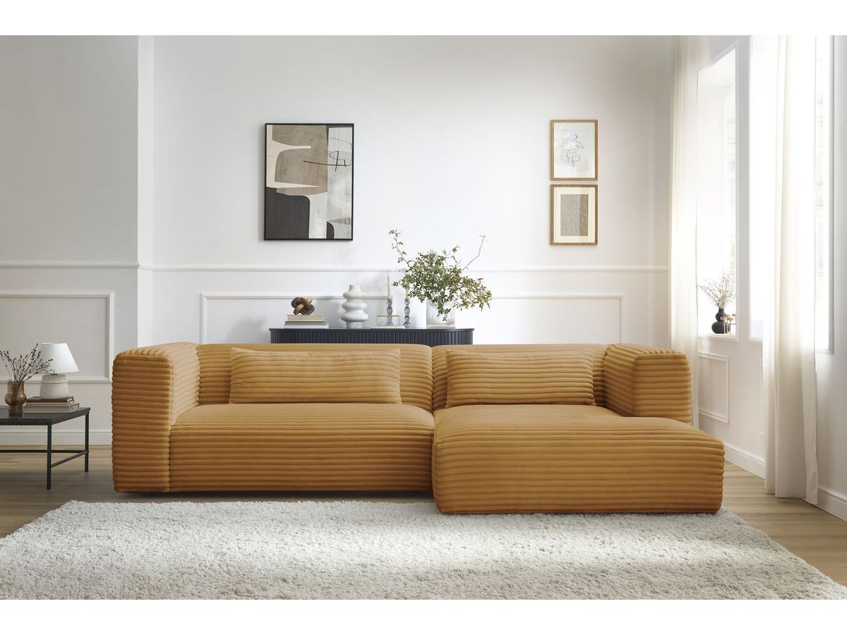 Bobochic Harry Ecksofa Breitcord weich Gelb Ecke rechts