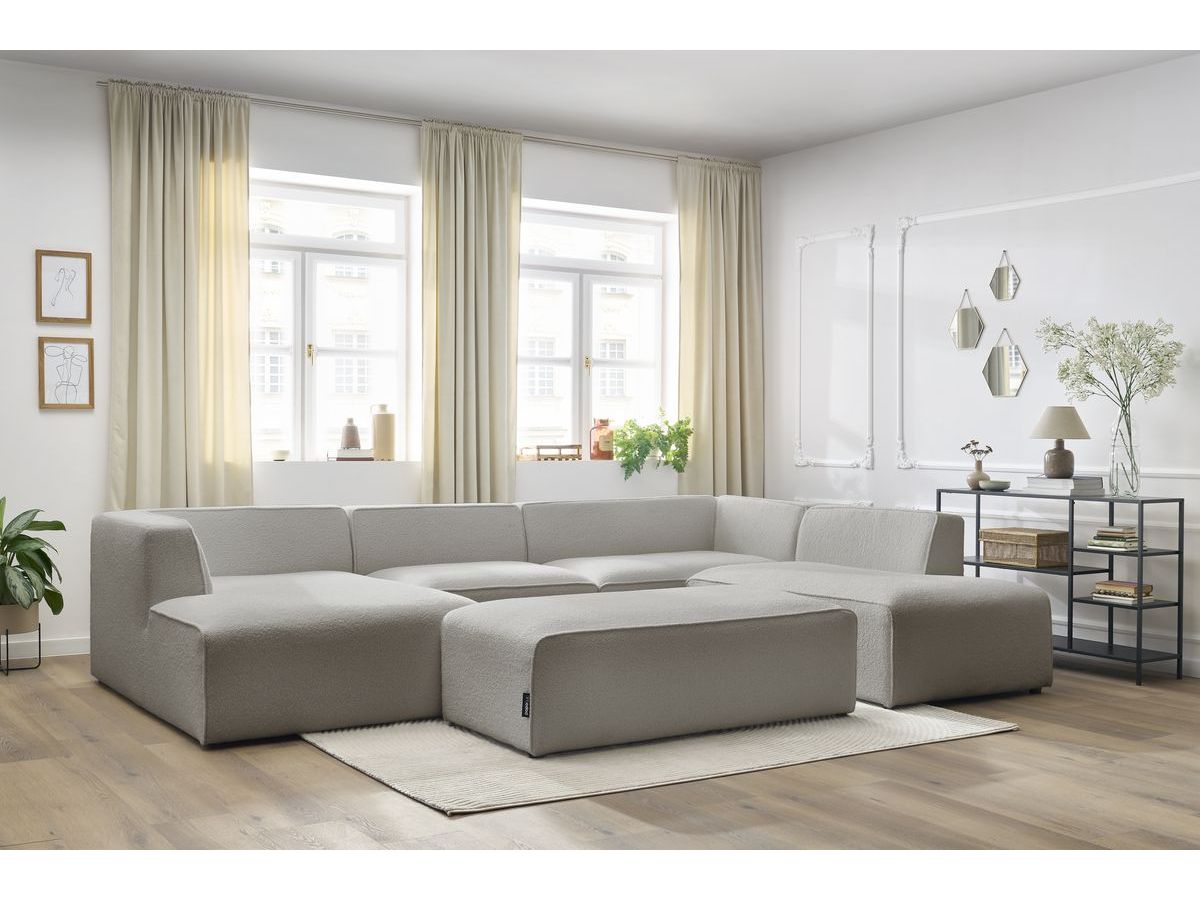 Bobochic Megeve Wohnlandschaft mit Pouf Bouclé-Stoff Hellgrau Ecke links