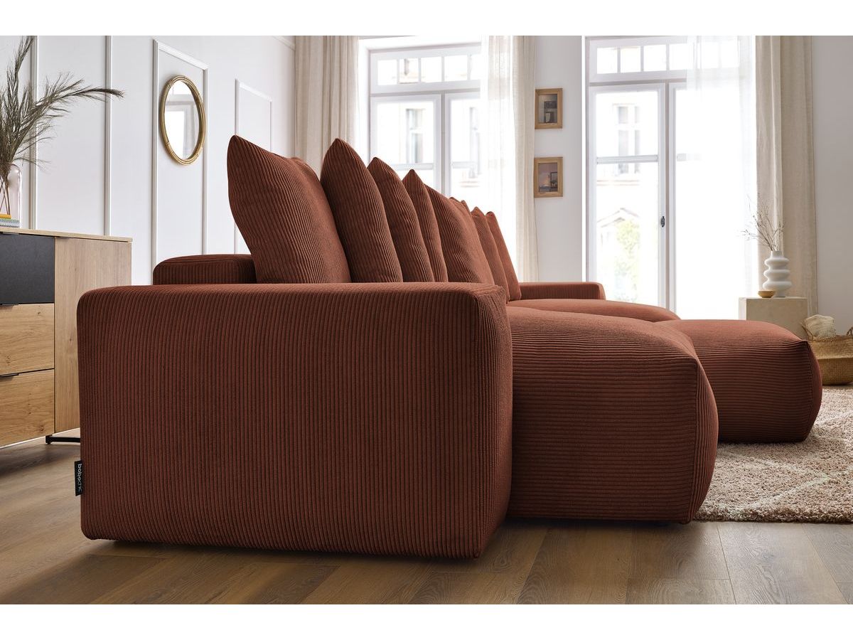 Bobochic Voltaire Wohnlandschaft mit Pouf 420 × 174 cm, Liegefläche 135 × 345 cm Cordsamt Orange