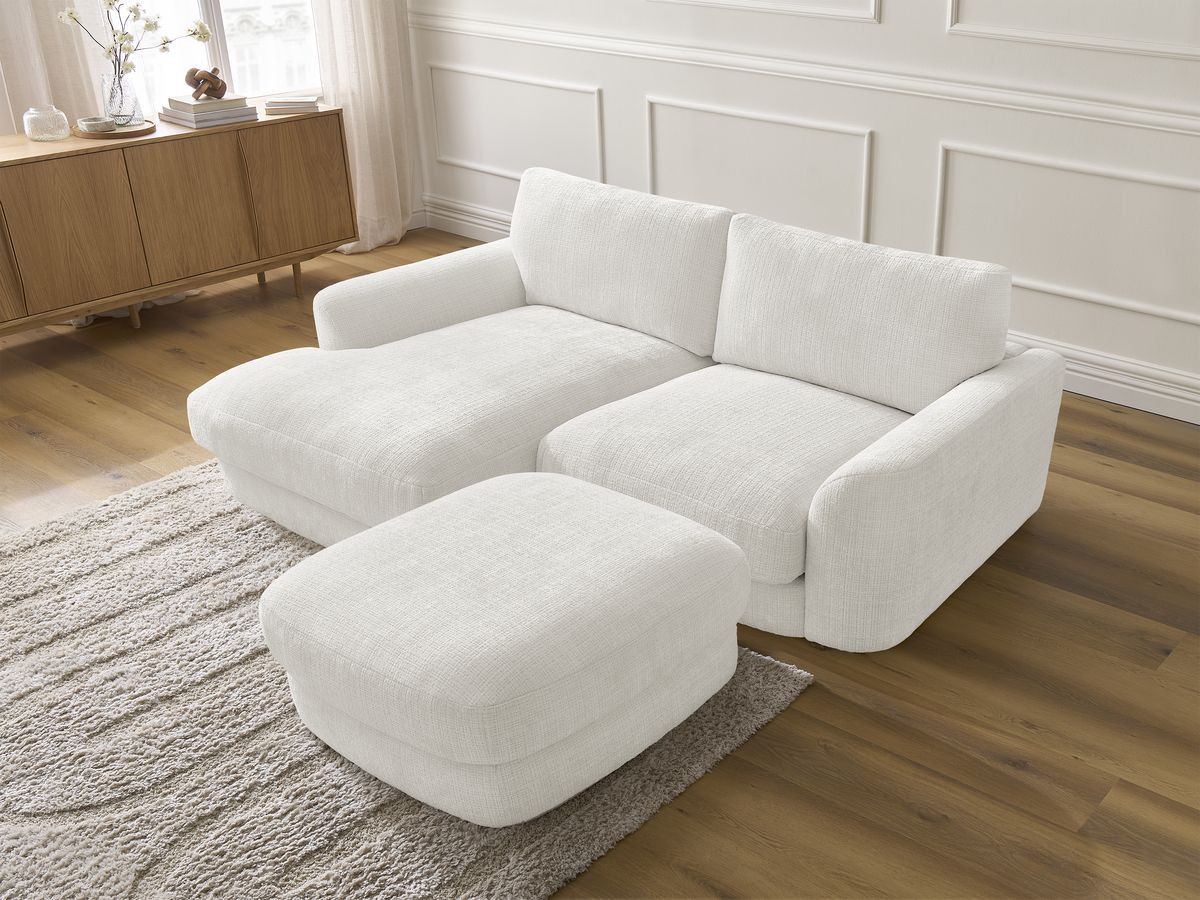 Bobochic Leonore Ecksofa mit Pouf Strukturstoff Weiß Ecke links