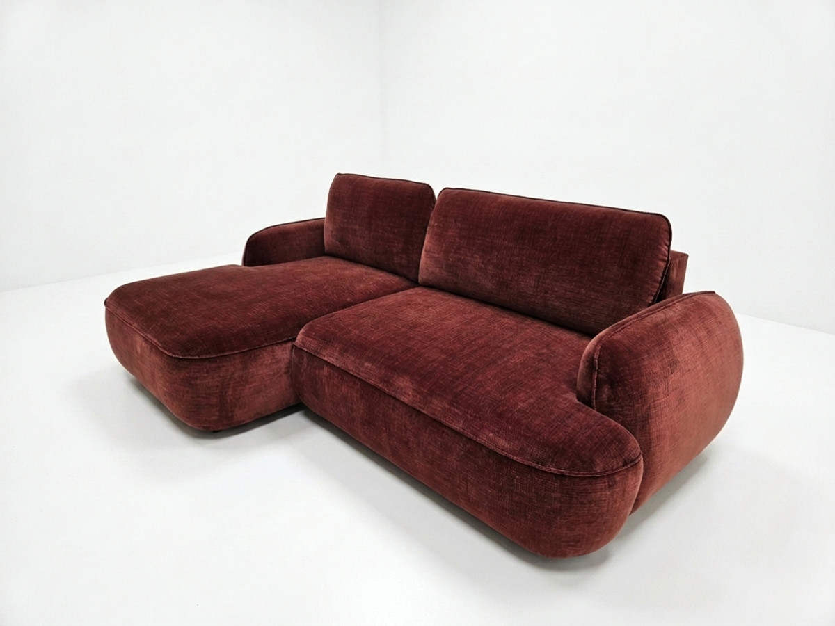 Bobochic Celeste Ecksofa mit Schlaffunktion und Bettkasten Stoff Rot Ecke links