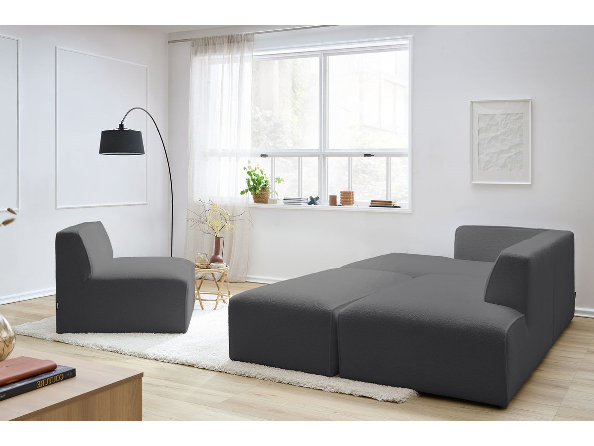 Bobochic Megeve Ecksofa mit Pouf Bouclé-Stoff Dunkelgrau Ecke links